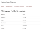 What the finished daily schedule looks like on my site